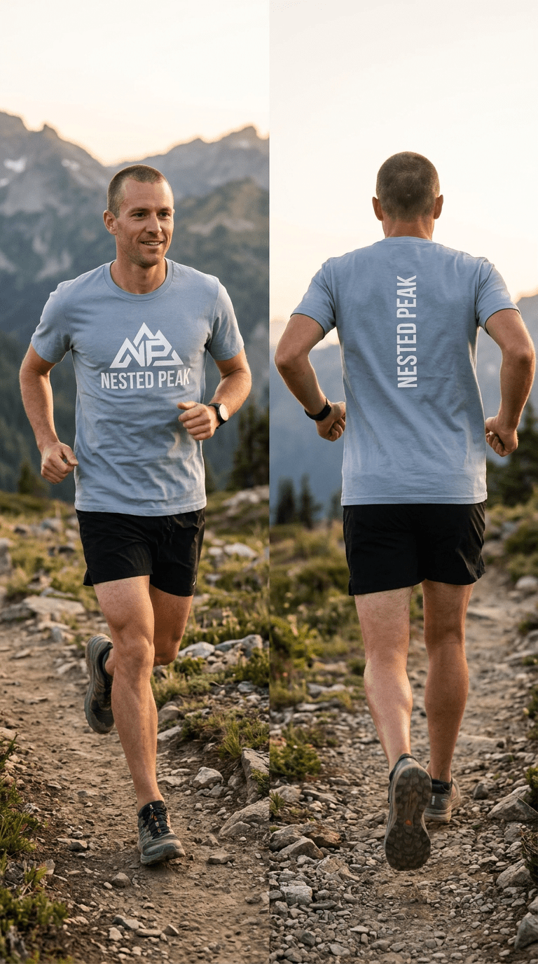 NP Run Men's Blend Tee | Heather Athletic Blue, Heather Navy, Black - Nested Peak