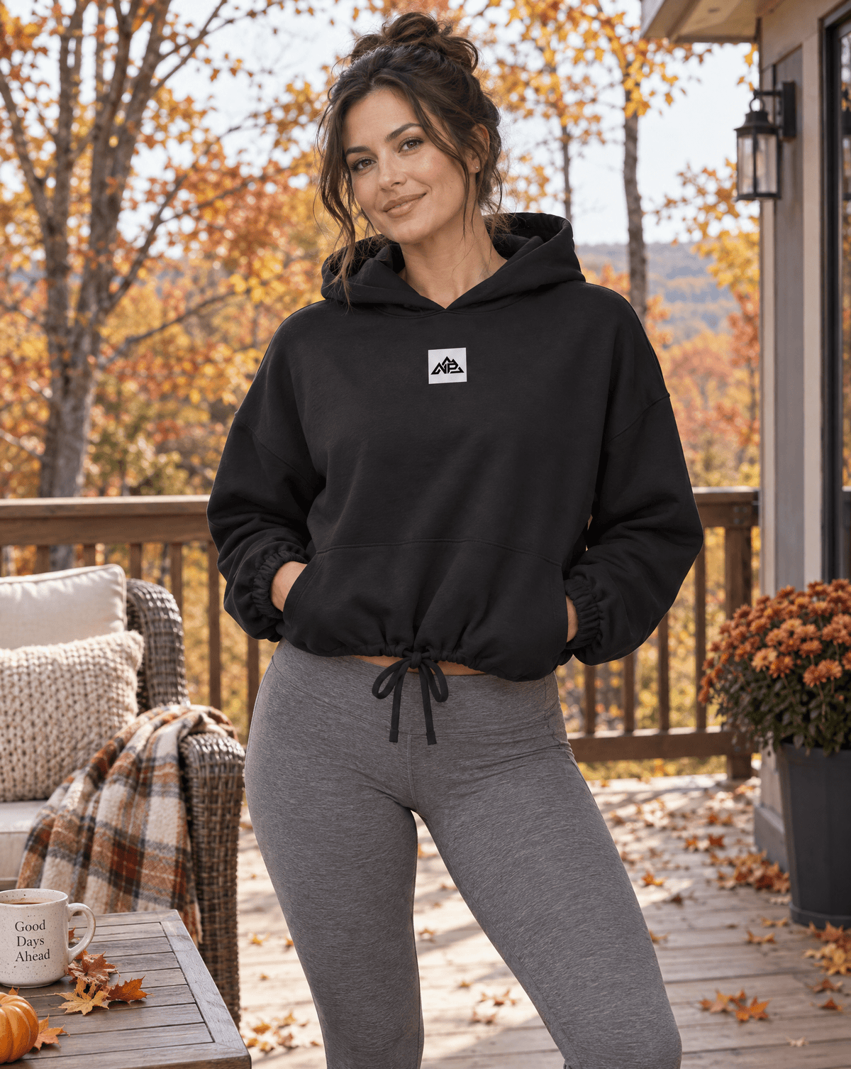 NP Women's Cropped Oversize Hooded Sweatshirt | Black, Nude, Light Pink - Nested Peak LLC