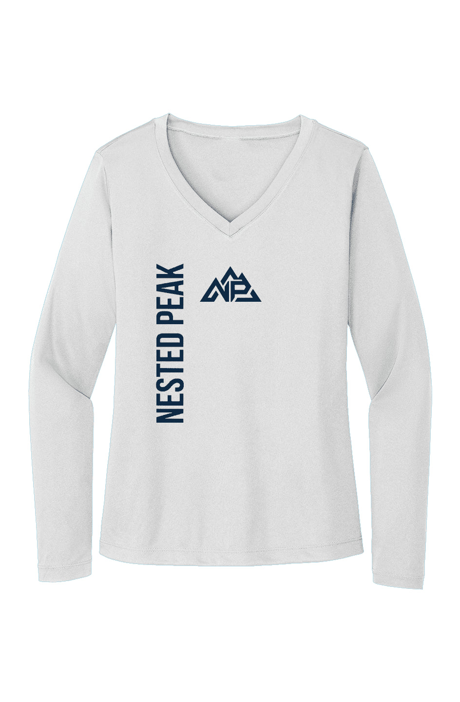 NP Women's Long Sleeve PosiCharge Competitor V-Neck Tee | Silver, White - Nested Peak