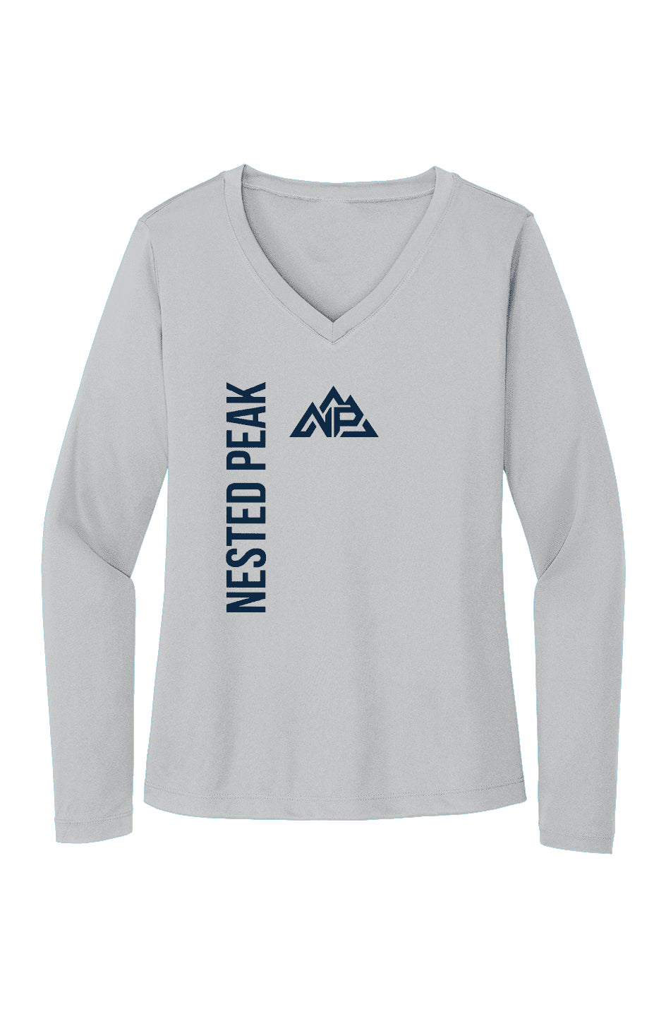 NP Women's Long Sleeve PosiCharge Competitor V-Neck Tee | Silver, White - Nested Peak