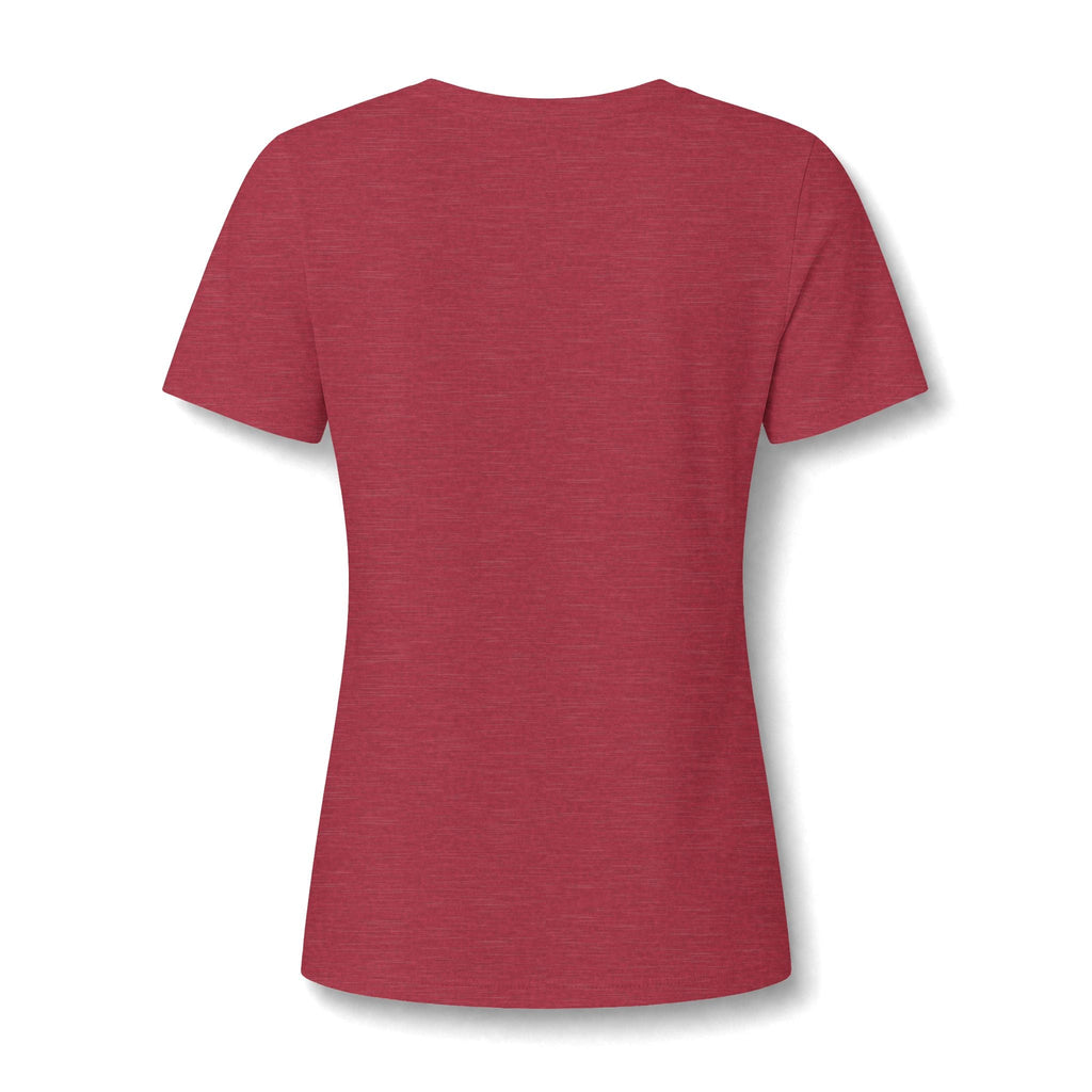 NP Women's V-Neck Tee — Mountain 'MNP' Badge | Dark Grey Heather, Heather Navy, Heather Red - Nested Peak