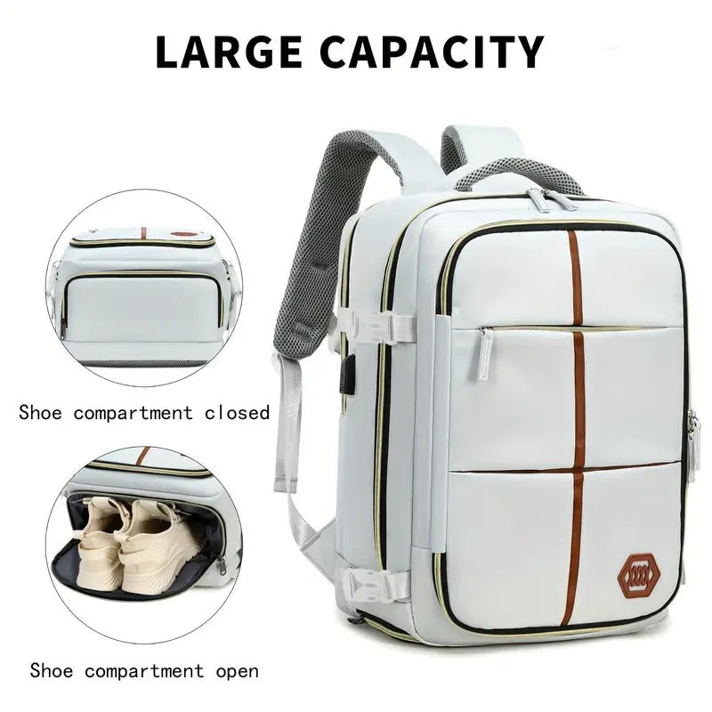 Travel Backpack with Airline-Approved Laptop Compartment and Shoes Compartment - Silver Gray and Chest Bag - Nested Peak LLC