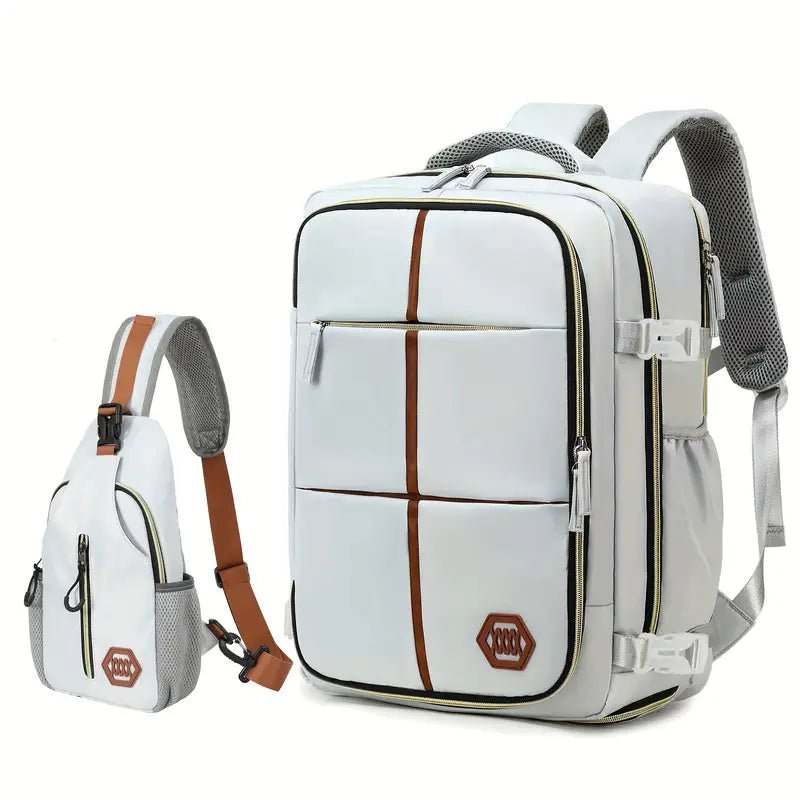 Travel Backpack with Airline-Approved Laptop Compartment and Shoes Compartment - Silver Gray and Chest Bag - Nested Peak LLC