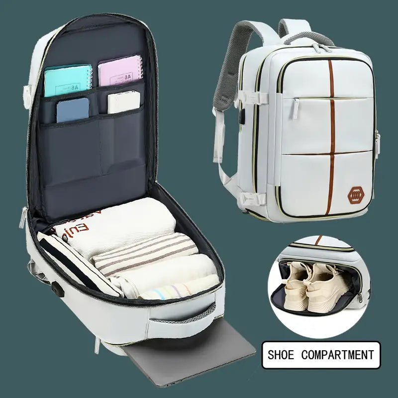 Travel Backpack with Airline-Approved Laptop Compartment and Shoes Compartment - Silver Gray and Chest Bag - Nested Peak LLC