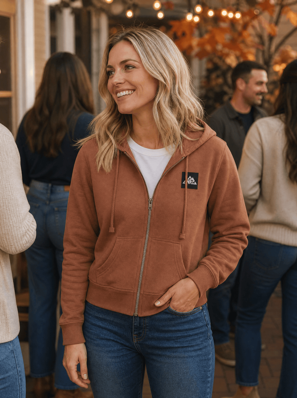 Women's BLK Badge Zip Hoodie | Desert Rose, Flint Blue Heather, New Navy - Nested Peak LLC