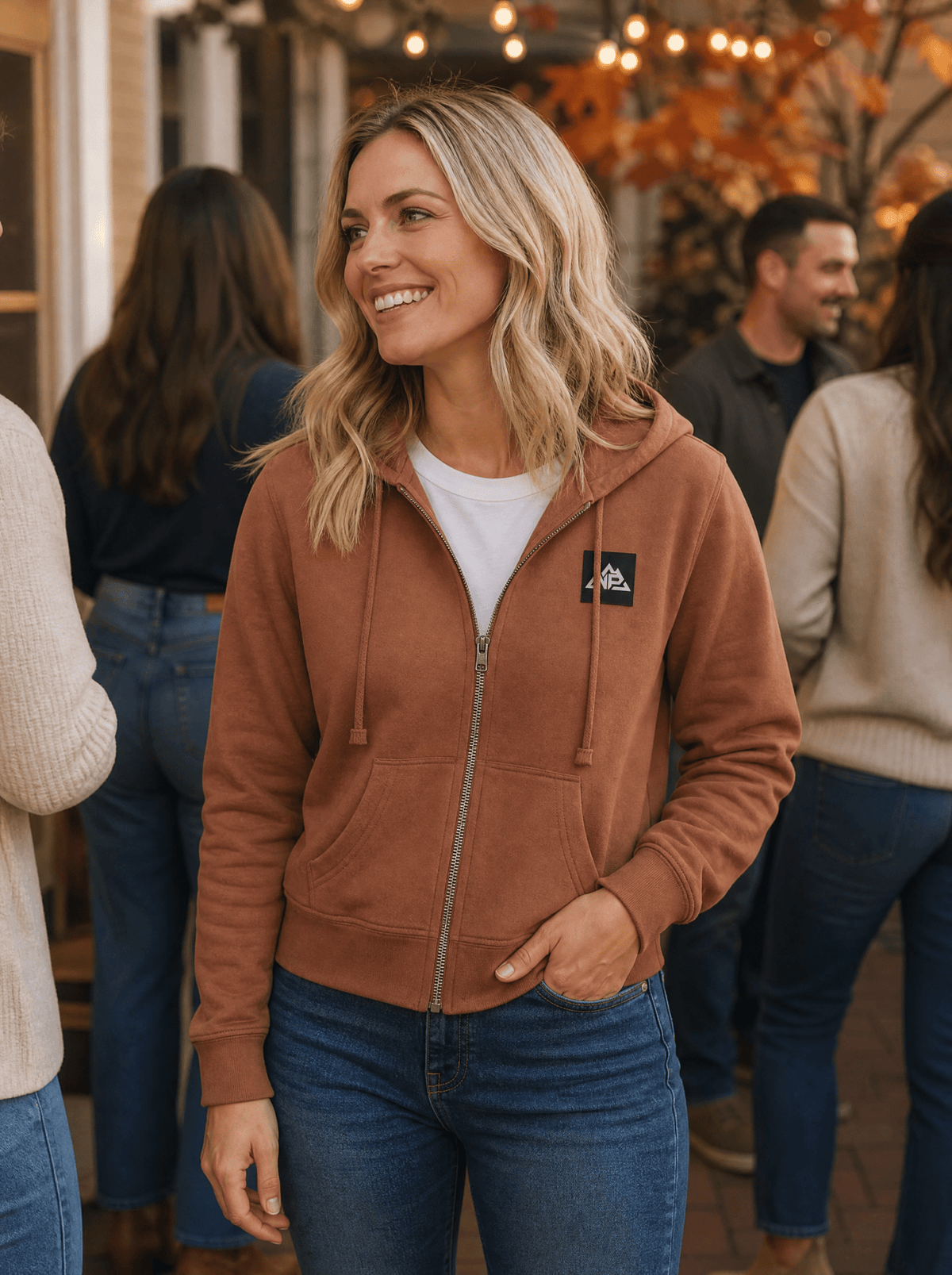 Women's BLK Badge Zip Hoodie | Desert Rose, Flint Blue Heather, New Navy - Nested Peak LLC