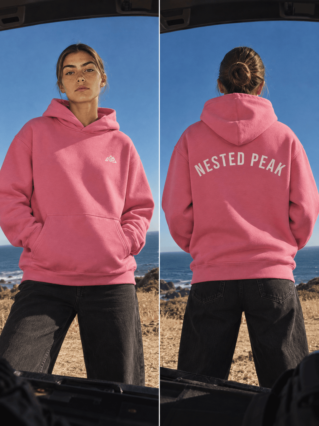 Women's NP Relax Hood | Ink Blue, black, Charity pink - Nested Peak LLC