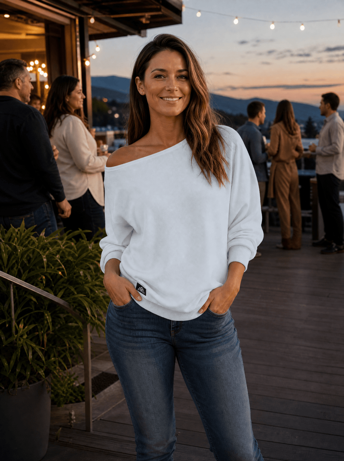 Women's Off-Shoulder Sweatshirt | Light Blue - Nested Peak LLC