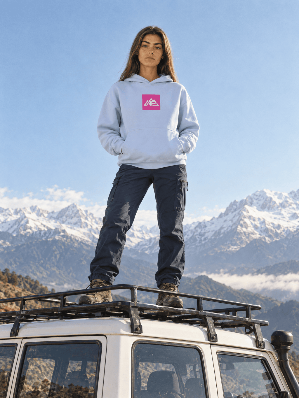 Women's Pink Badge Relax Hood | Shadow, Powder, Ecru - Nested Peak LLC