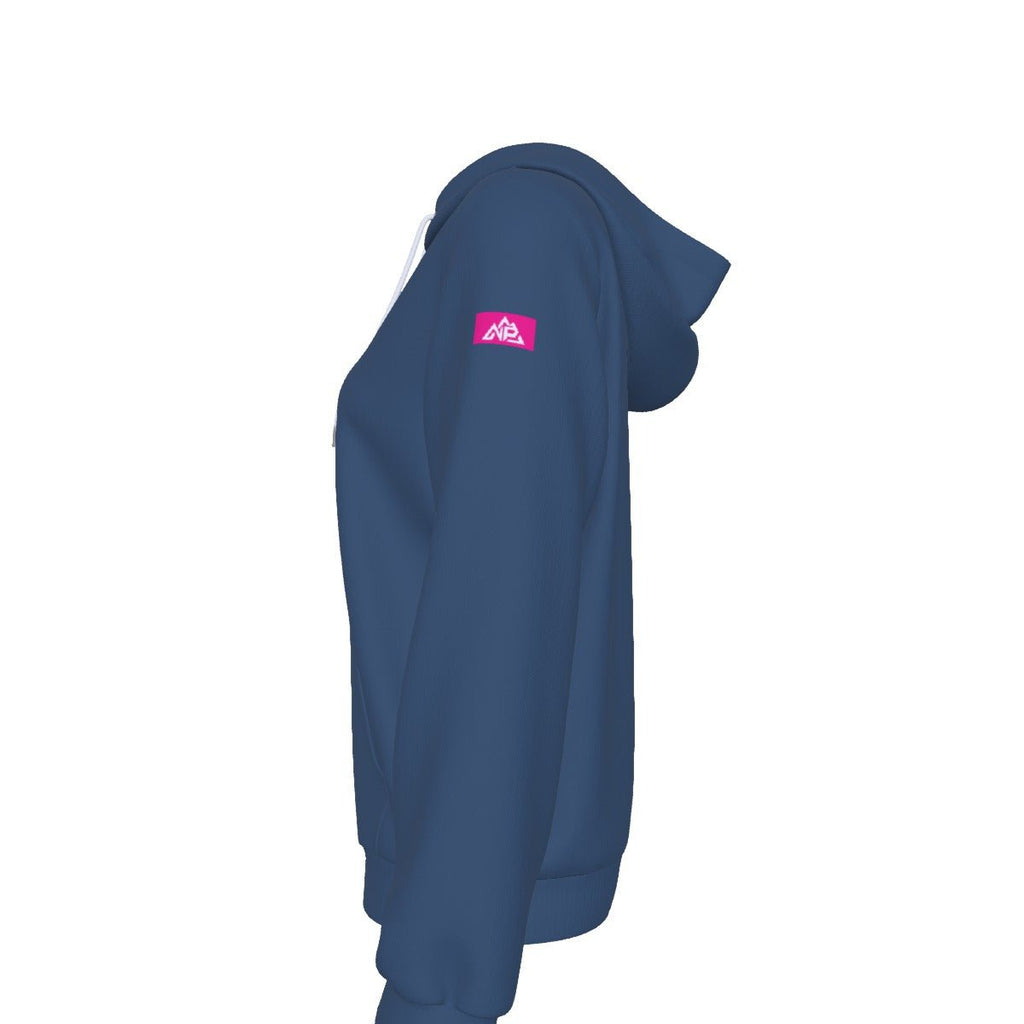 Women's Pink Badge Slim Pullover Hoodie | Navy - Nested Peak LLC