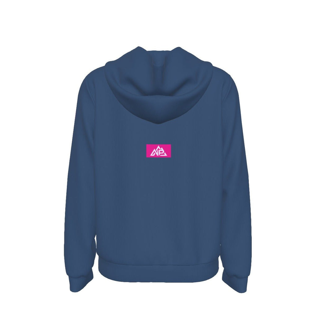 Women's Pink Badge Slim Pullover Hoodie | Navy - Nested Peak LLC