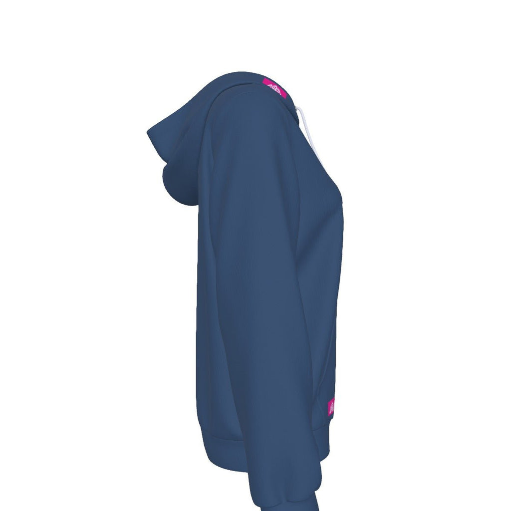 Women's Pink Badge Slim Pullover Hoodie | Navy - Nested Peak LLC