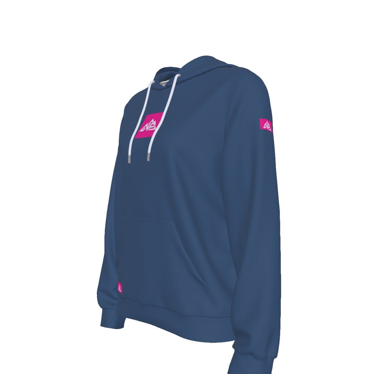 Women's Pink Badge Slim Pullover Hoodie | Navy - Nested Peak LLC