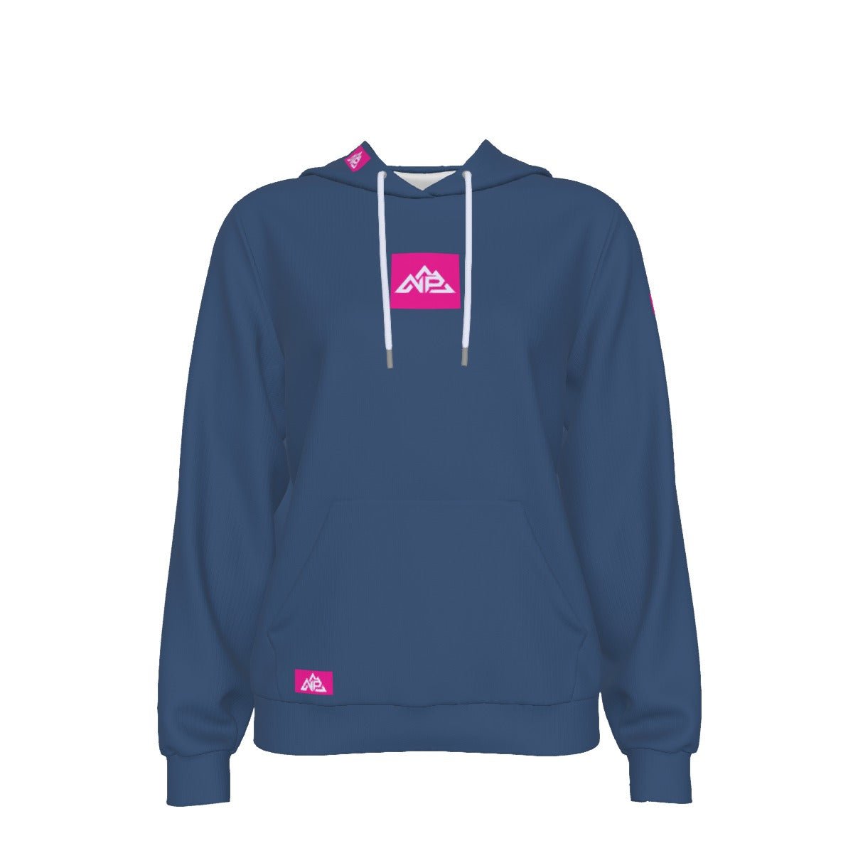 Women's Pink Badge Slim Pullover Hoodie | Navy - Nested Peak LLC