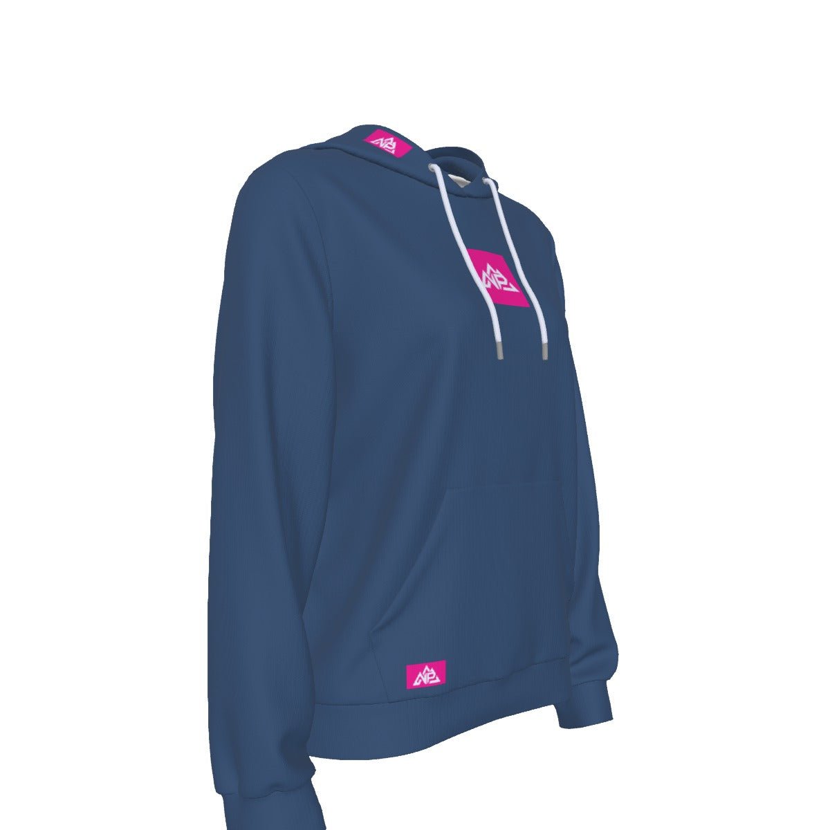 Women's Pink Badge Slim Pullover Hoodie | Navy - Nested Peak LLC
